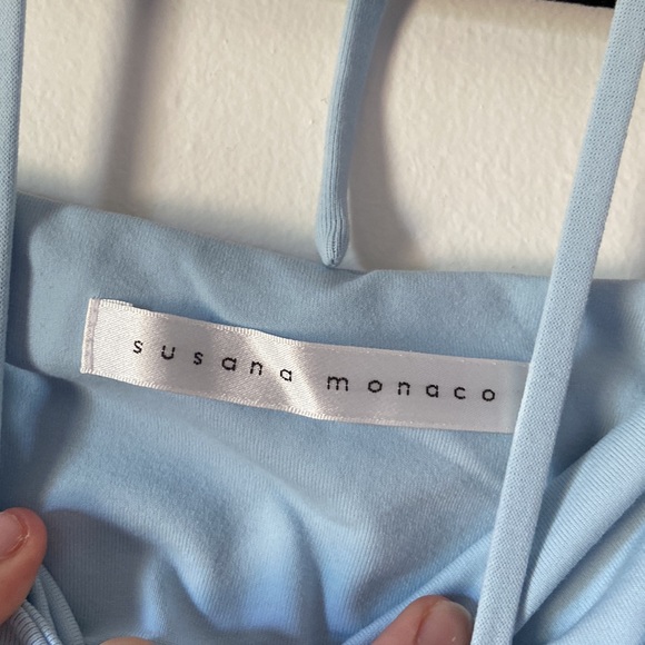 NWOT Susana Monaco Off the Shoulder Bell Sleeve Halter Top baby blue, size Small - Picture 7 of 7